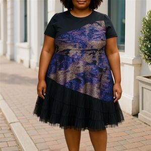 Tara Designs Australia Dress Size M/L Modernist Abstract Design Mixed Fabrics